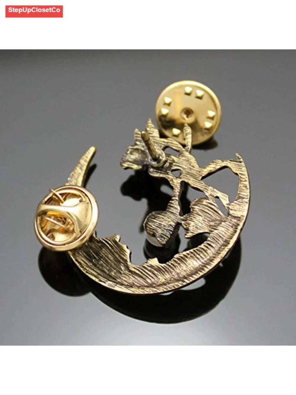 Vintage Tribal Angel Fairy Moon Brooch Pin Simulated Pearl Baroque Lapel